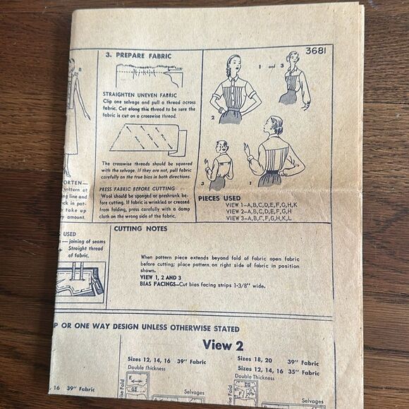 Vintage 1951 Simplicity Women's Blouse Sewing Pattern #3681 - Picture 4 of 4
